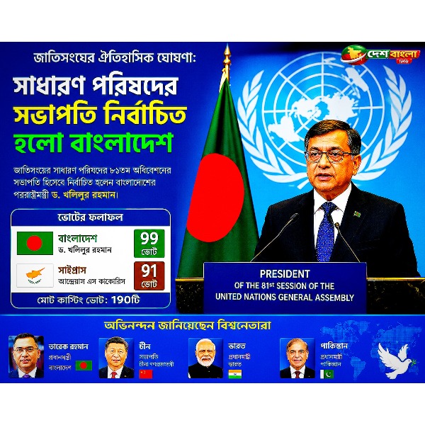 জাতিসংঘের সাধারণ পরিষদের সভাপতি পদে বাংলাদেশের ঐতিহাসিক জয়