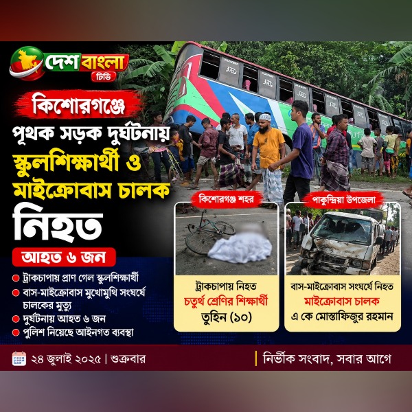 কিশোরগঞ্জে পৃথক সড়ক দুর্ঘটনায় প্রাণ গেল স্কুলশিক্ষার্থী ও মাইক্রোবাস চালকের