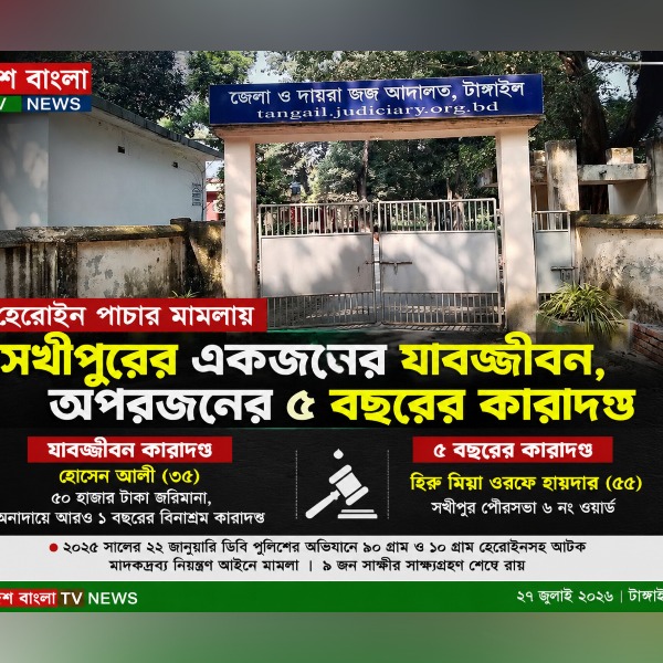 হেরোইন পাচার মামলায় সখীপুরের একজনের যাবজ